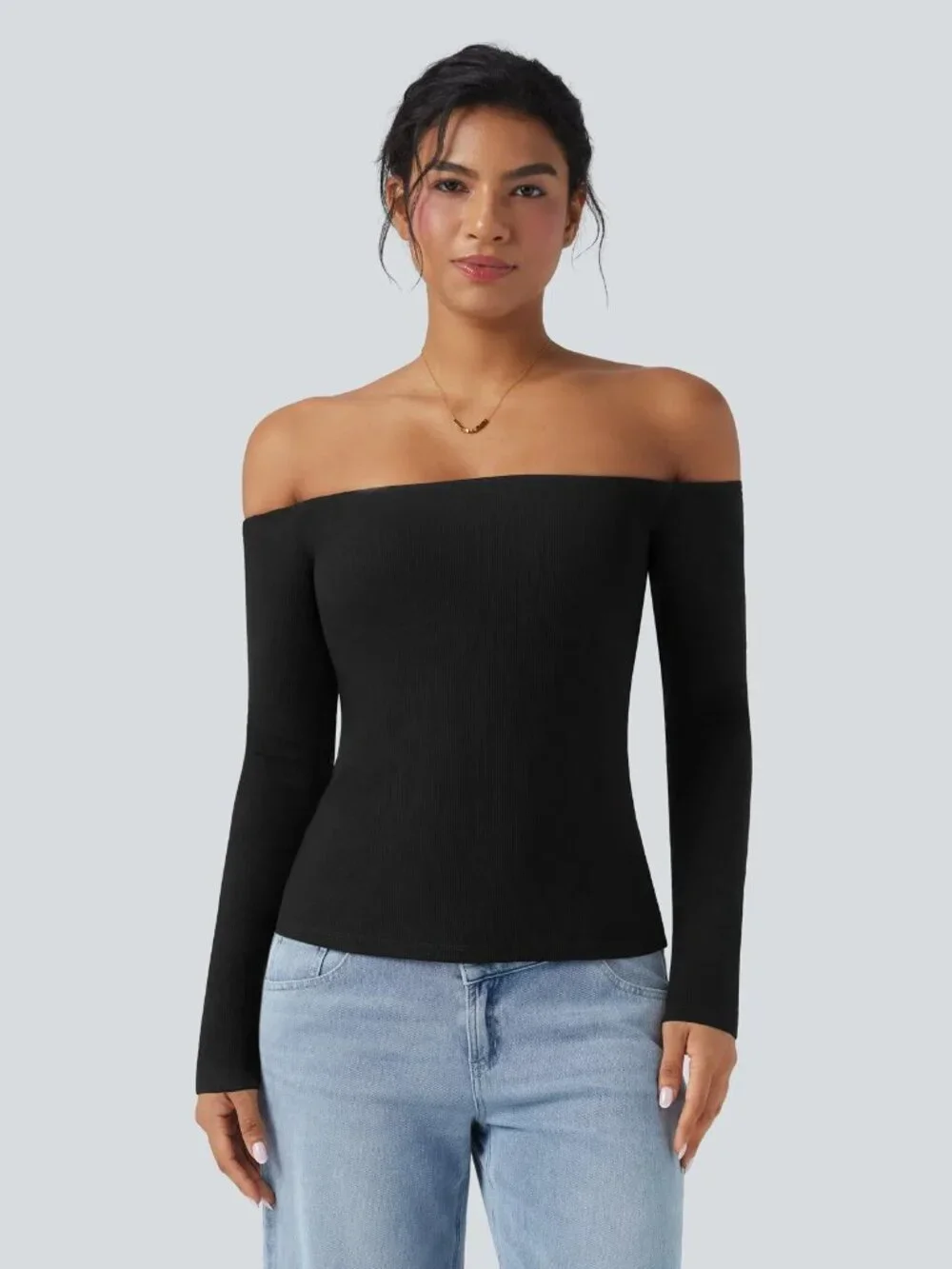 HALARA Ribbed Off-Shoulder 2-in-1 Top | Black | XL | NWT - Picture 6 of 7